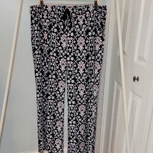 LOFT Floral Wide Leg Pants in Navy and Red Size Large